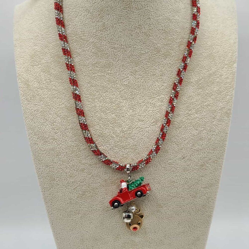 Betsey Johnson Santa Truck Pendant Charm Crystal Necklace NWT! NEW!